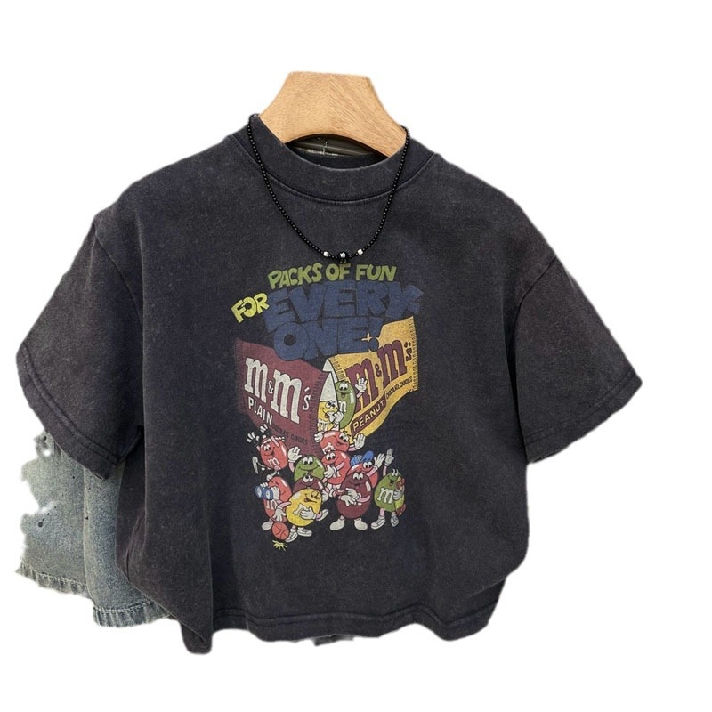 Dječje T-shirt, korejskog stila, karikatura uzorak, 100% pamuk, kratki rukav, okrugli izrez, odvodi vlagu, UV zaštita