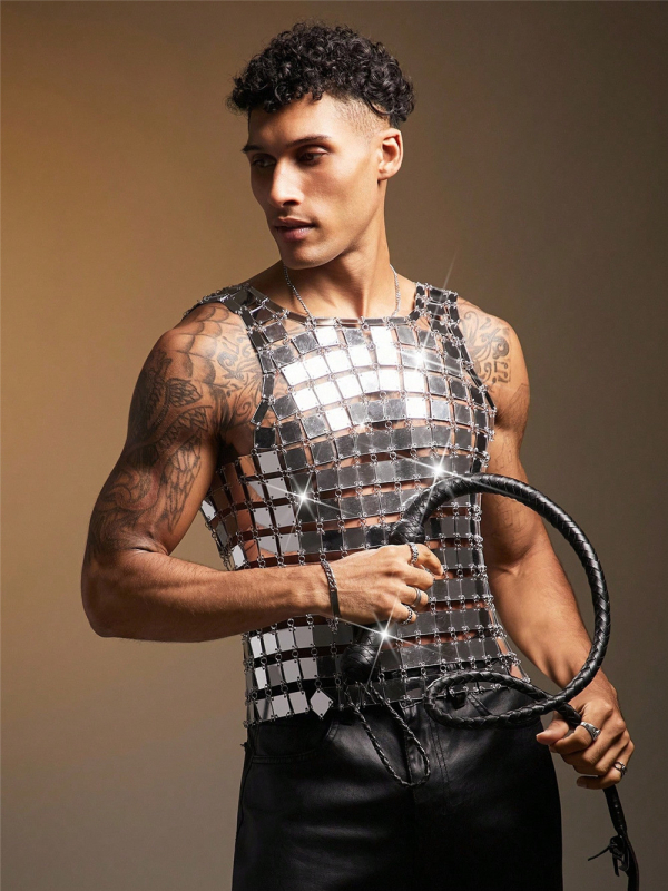 Мъжки потник с свободна кройка, едноцветен панк стил, полипропилен 90–95%, летен модел 2025