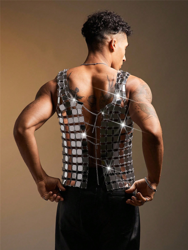 Мъжки потник с свободна кройка, едноцветен панк стил, полипропилен 90–95%, летен модел 2025