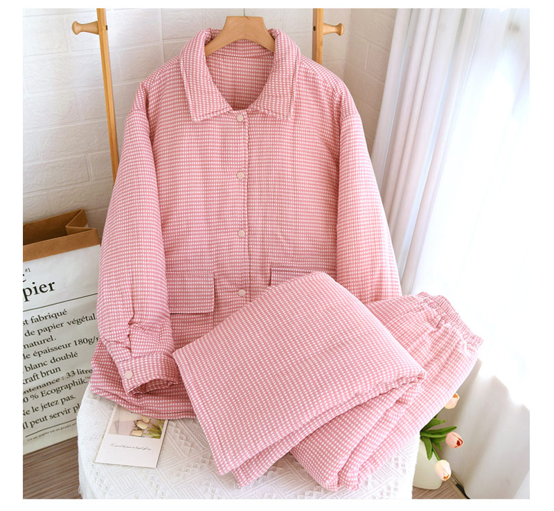 Unisex zimski pamučni pidžama set s podstavljanim materijalom, ekstra debeli materijal, karirani uzorak, dugi rukavi