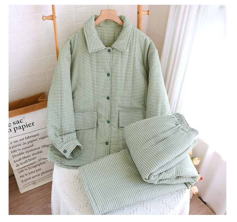 Unisex zimski pamučni pidžama set s podstavljanim materijalom, ekstra debeli materijal, karirani uzorak, dugi rukavi