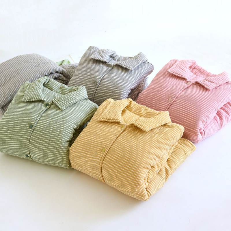 Unisex zimski pamučni pidžama set s podstavljanim materijalom, ekstra debeli materijal, karirani uzorak, dugi rukavi