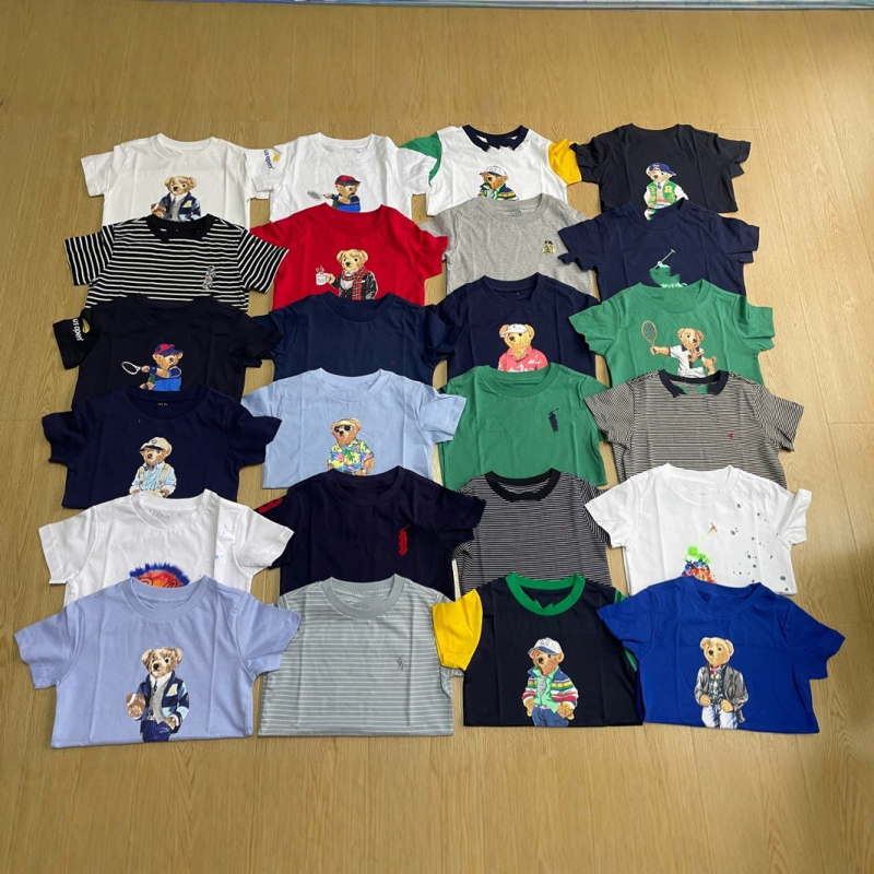 Dječje kratke majice s okruglim izrezom, unisex, karikatura medvjeda, ležerni kroj, pamuk 70–80%, za djecu 3–8 godina (100–140 cm) i preko 8 godina, proljeće-ljeto 2025