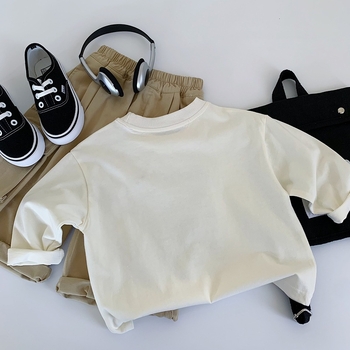 Dječja majica s dugim rukavima, 100% pamuk, uzorak crtić i slova, za dob 3–8 godina, proljeće i jesen 2025