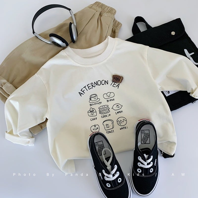 Dječja majica s dugim rukavima, 100% pamuk, uzorak crtić i slova, za dob 3–8 godina, proljeće i jesen 2025