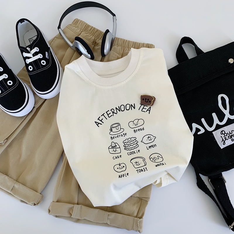 Dječja majica s dugim rukavima, 100% pamuk, uzorak crtić i slova, za dob 3–8 godina, proljeće i jesen 2025