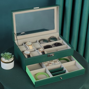 Dvostruko slojevita drvena kutija za nakit s prozirnim prozorom za satove i narukvice