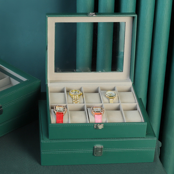 Dvostruko slojevita drvena kutija za nakit s prozirnim prozorom za satove i narukvice