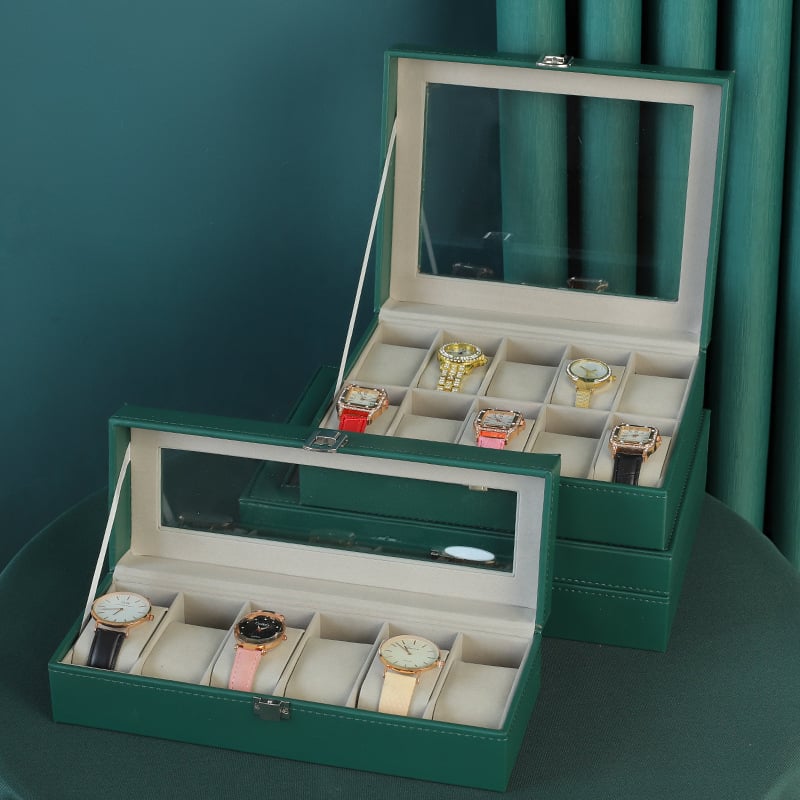 Dvostruko slojevita drvena kutija za nakit s prozirnim prozorom za satove i narukvice