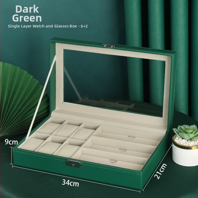 Dvostruko slojevita drvena kutija za nakit s prozirnim prozorom za satove i narukvice