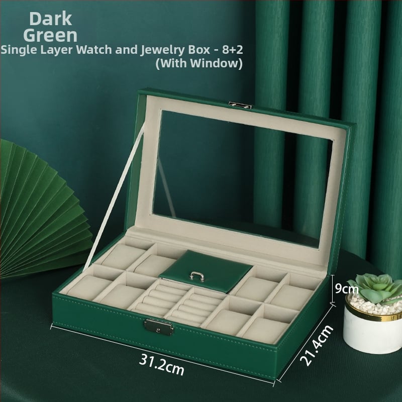 Dvostruko slojevita drvena kutija za nakit s prozirnim prozorom za satove i narukvice