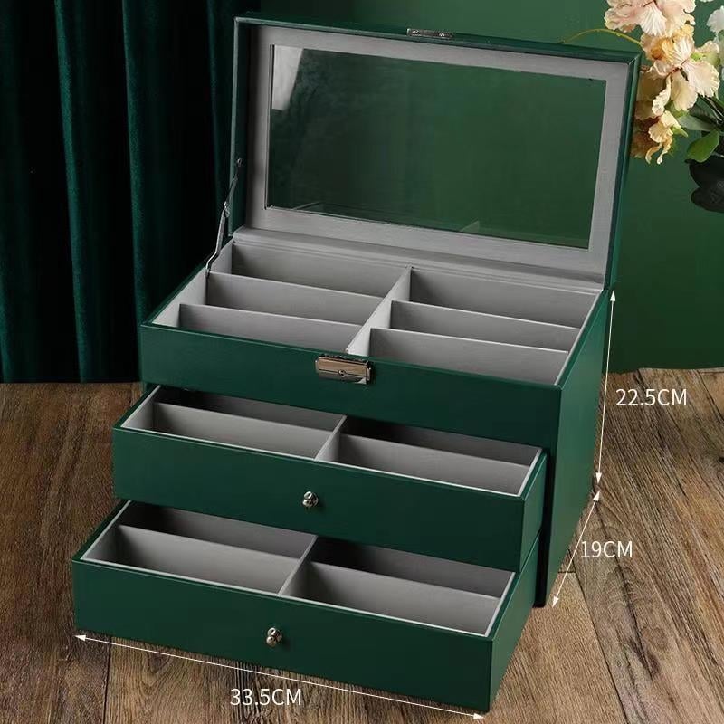 Dvostruko slojevita drvena kutija za nakit s prozirnim prozorom za satove i narukvice