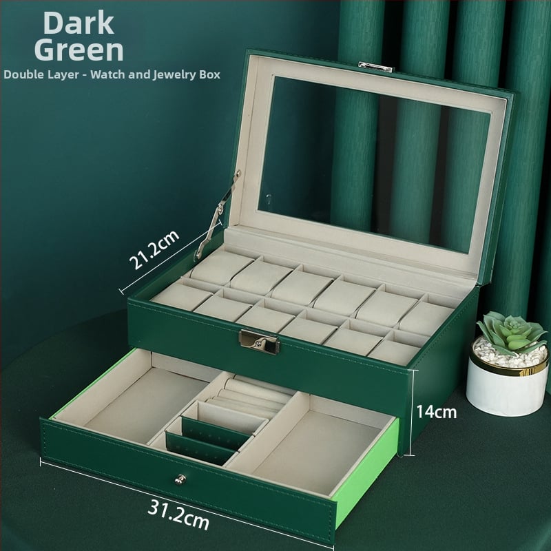 Dvostruko slojevita drvena kutija za nakit s prozirnim prozorom za satove i narukvice
