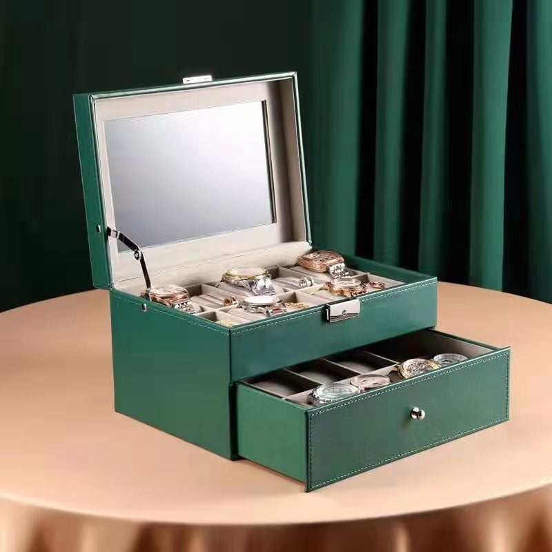 Dvostruko slojevita drvena kutija za nakit s prozirnim prozorom za satove i narukvice