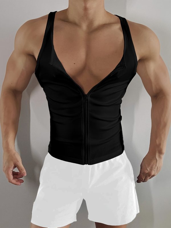 Спортен елек с цип, тясно прилепващ, едноцветна полиестерова тъкан (90–95%)