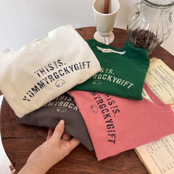 Dječja majica s dugim rukavima, korejskog stila, okrugli izrez, otisak slova na prsima, 95% pamuka