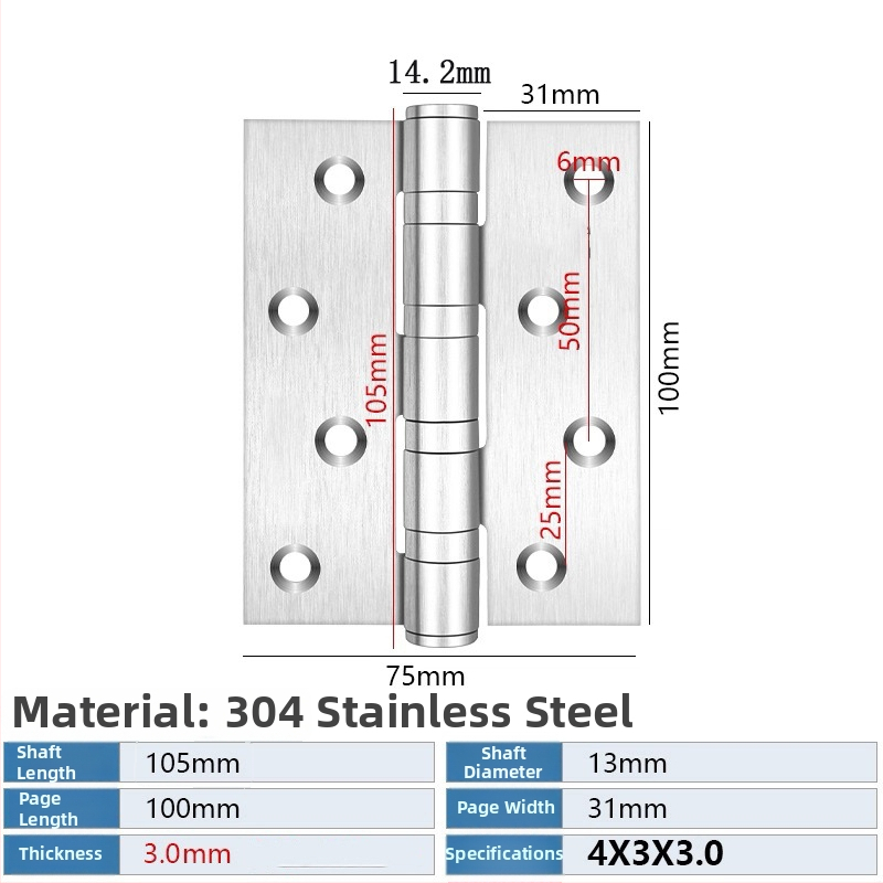 Sklopiva šarka od nehrđajućeg čelika 304 za drvena vrata i namještaj, brušeni završetak, debljina 3 mm, model 3043, tih rad