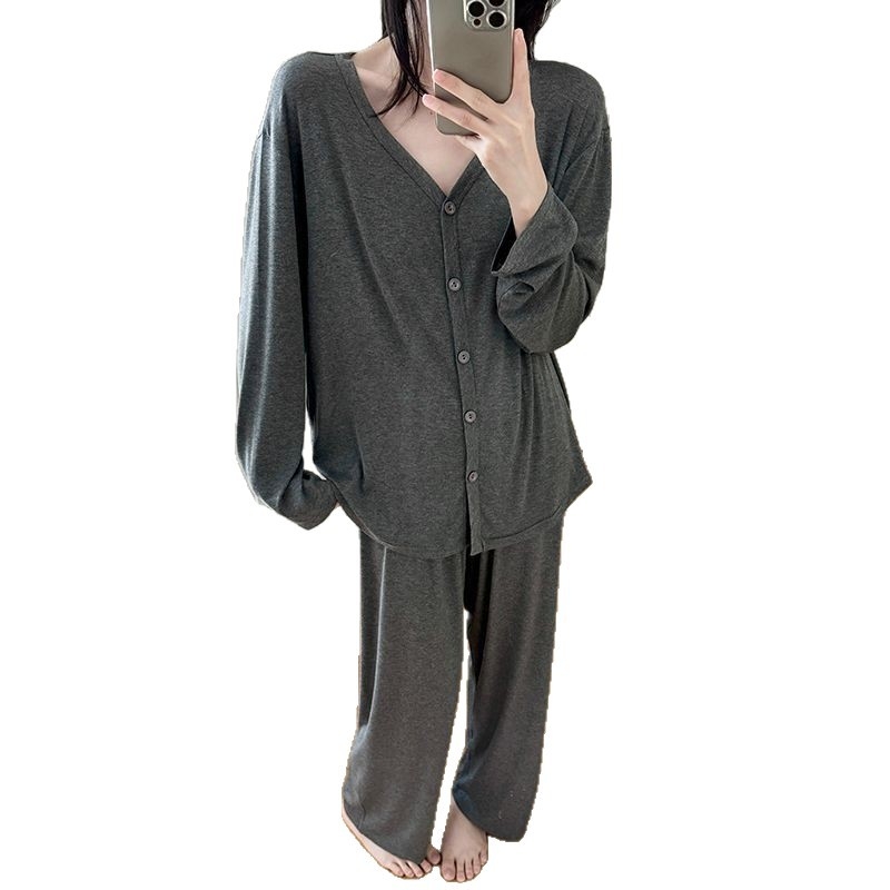 Női modal pizsama szett kardigánnal, hosszú ujjú felsővel és hosszú nadrággal, 100% modal, vékony anyag, V-nyak, 161–180 g/m²