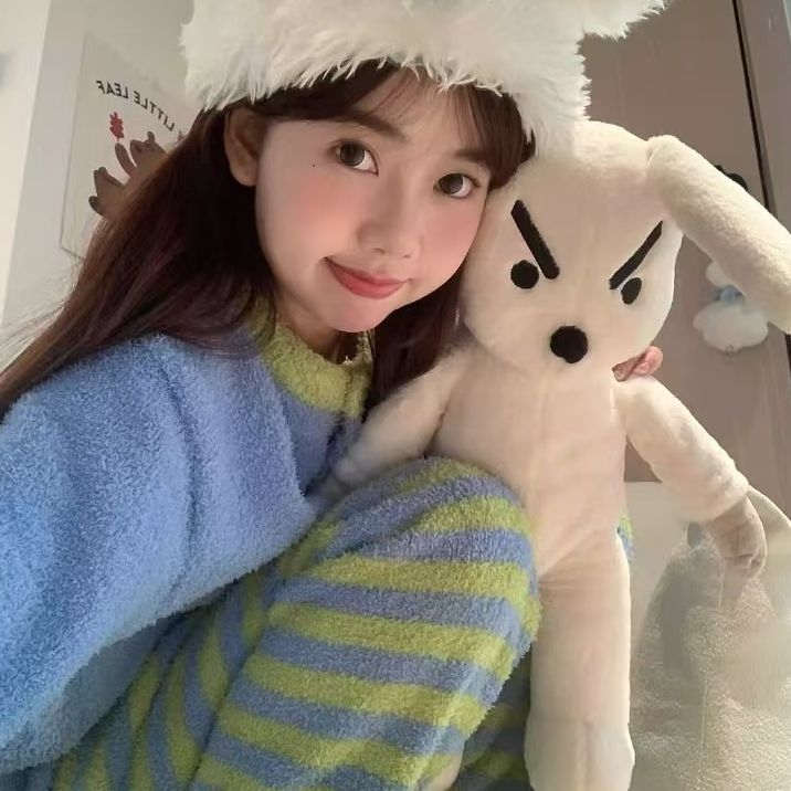 Set de pijamale pentru femei, din velur perlat, cu dungi contrastante, bluza cu guler rotund, mâneci lungi și pantaloni lungi, pentru iarnă/toamnă