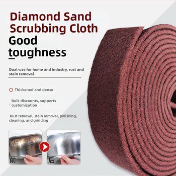 Burete abraziv pentru vase și boluri, bază din nylon, acoperire abrazivă cu emery, fibre de corind brun