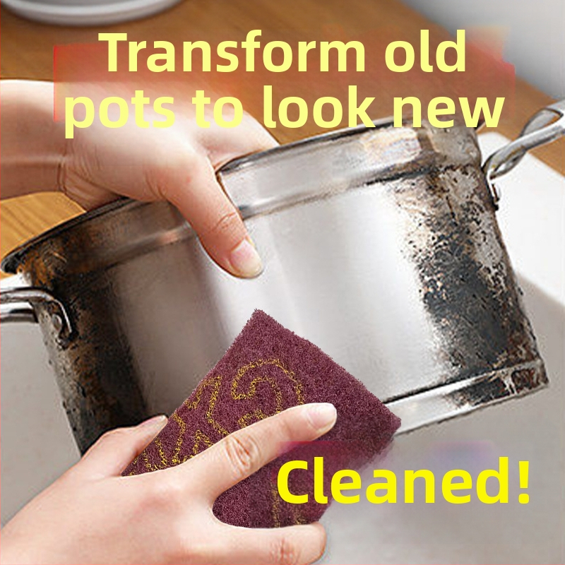 Burete abraziv pentru vase și boluri, bază din nylon, acoperire abrazivă cu emery, fibre de corind brun