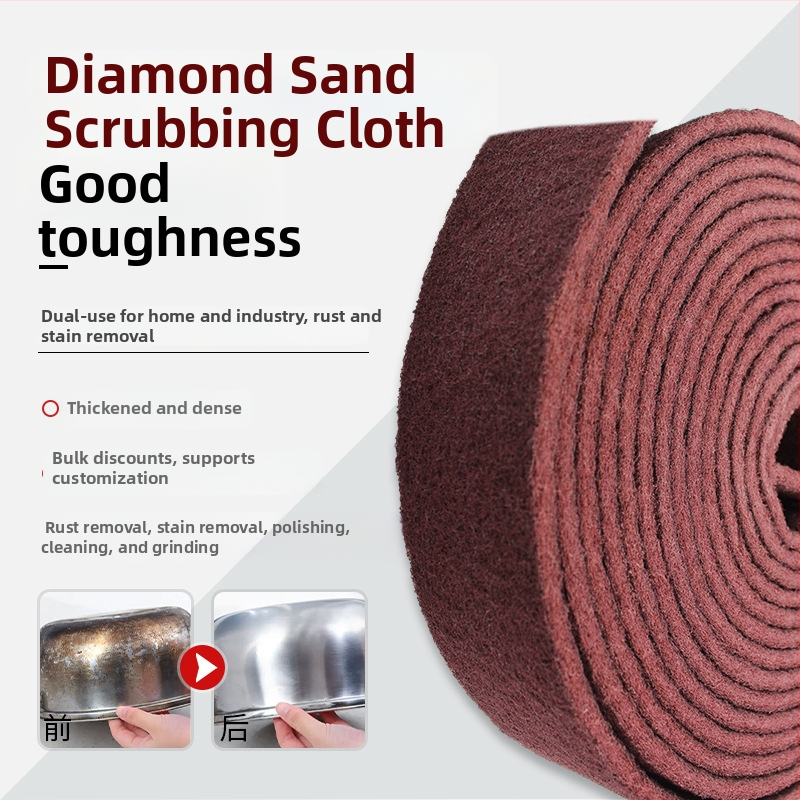 Burete abraziv pentru vase și boluri, bază din nylon, acoperire abrazivă cu emery, fibre de corind brun