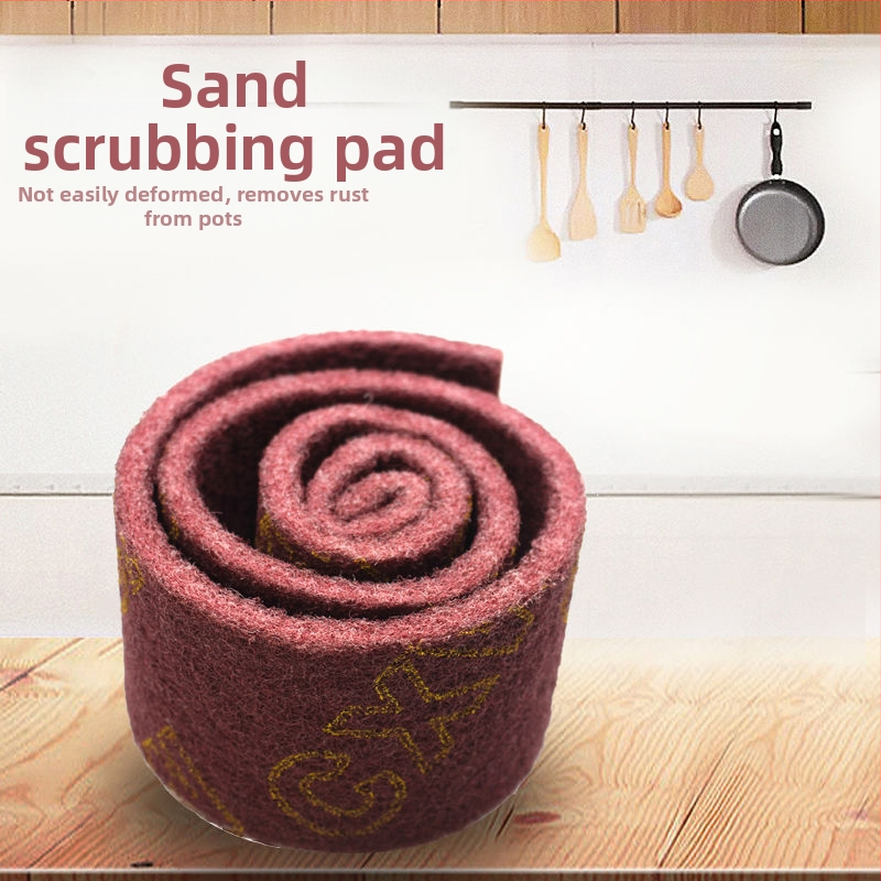 Burete abraziv pentru vase și boluri, bază din nylon, acoperire abrazivă cu emery, fibre de corind brun