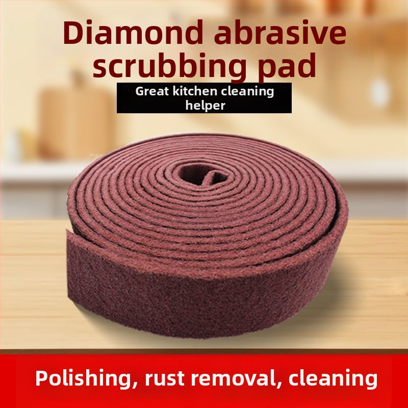 Burete abraziv pentru vase și boluri, bază din nylon, acoperire abrazivă cu emery, fibre de corind brun