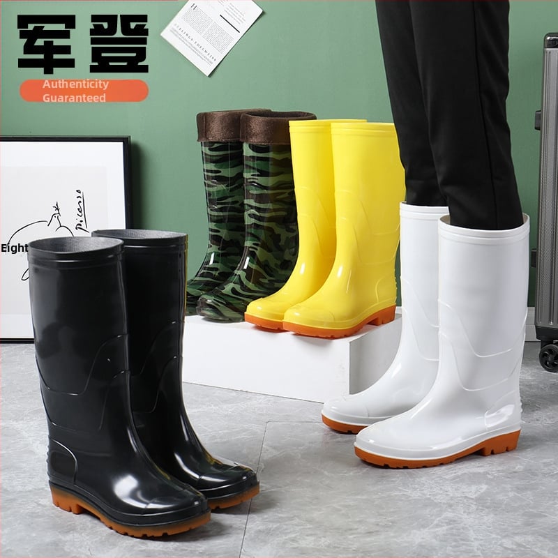 Muške visoke čizme za kišu, gornji dio i potplata od plastike, visok štок, okrugli vrh, protuklizne i tople