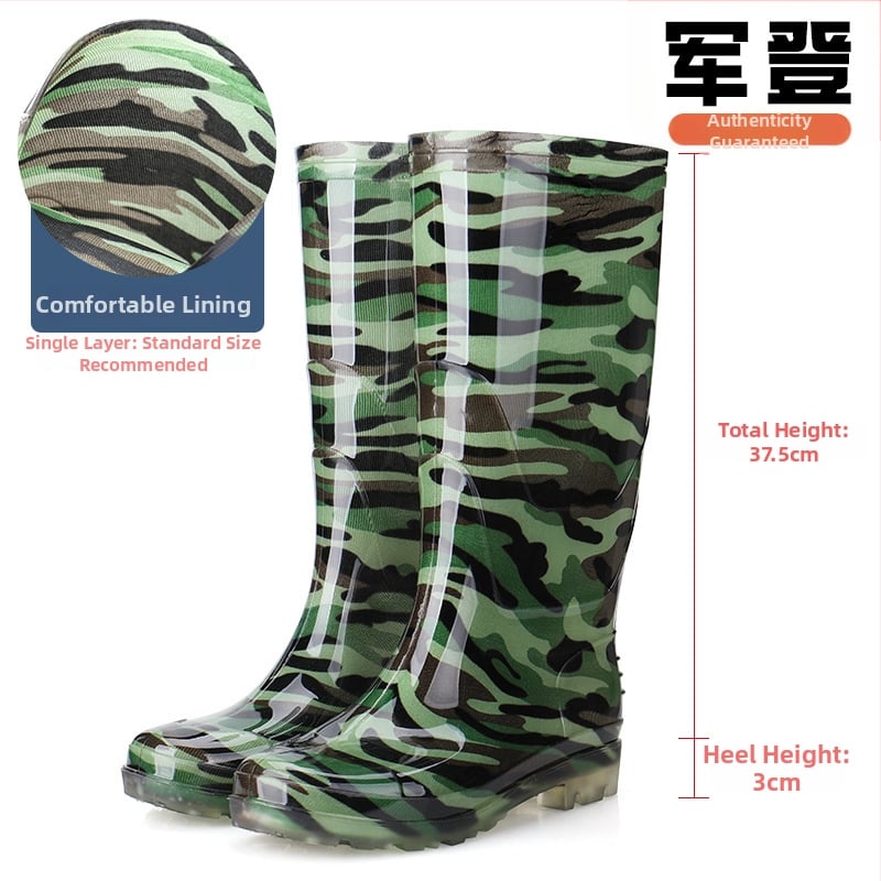 Muške visoke čizme za kišu, gornji dio i potplata od plastike, visok štок, okrugli vrh, protuklizne i tople