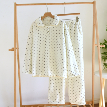 Set pidžama Yangmei velur, ovratnik s reverom, tiskani casual stil, udoban, dugi rukavi i hlače, fleece podstava, 251–300 g/m², za žene