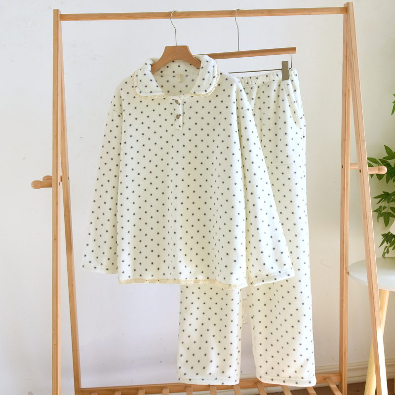 Set pidžama Yangmei velur, ovratnik s reverom, tiskani casual stil, udoban, dugi rukavi i hlače, fleece podstava, 251–300 g/m², za žene