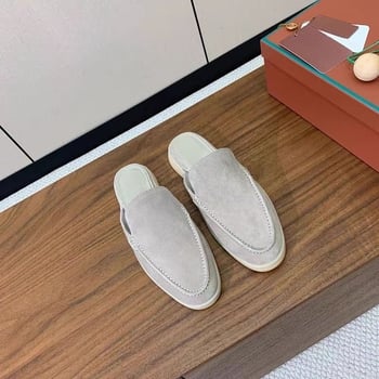 Férfi slip-on papucs juhbőr felsővel és szarvasmarha-ín talppal, sík dizájn, 2025 tavasz