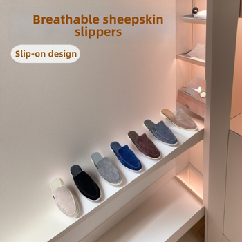 Férfi slip-on papucs juhbőr felsővel és szarvasmarha-ín talppal, sík dizájn, 2025 tavasz