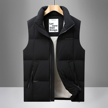 Vesta de iarnă cu puf pentru bărbați, guler înalt, 85% puf, umplere 50, țesătură din amestec de bumbac, căptușeală poliester, pentru patru sezoane