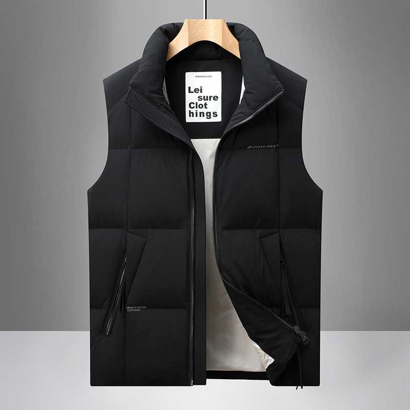 Vesta de iarnă cu puf pentru bărbați, guler înalt, 85% puf, umplere 50, țesătură din amestec de bumbac, căptușeală poliester, pentru patru sezoane