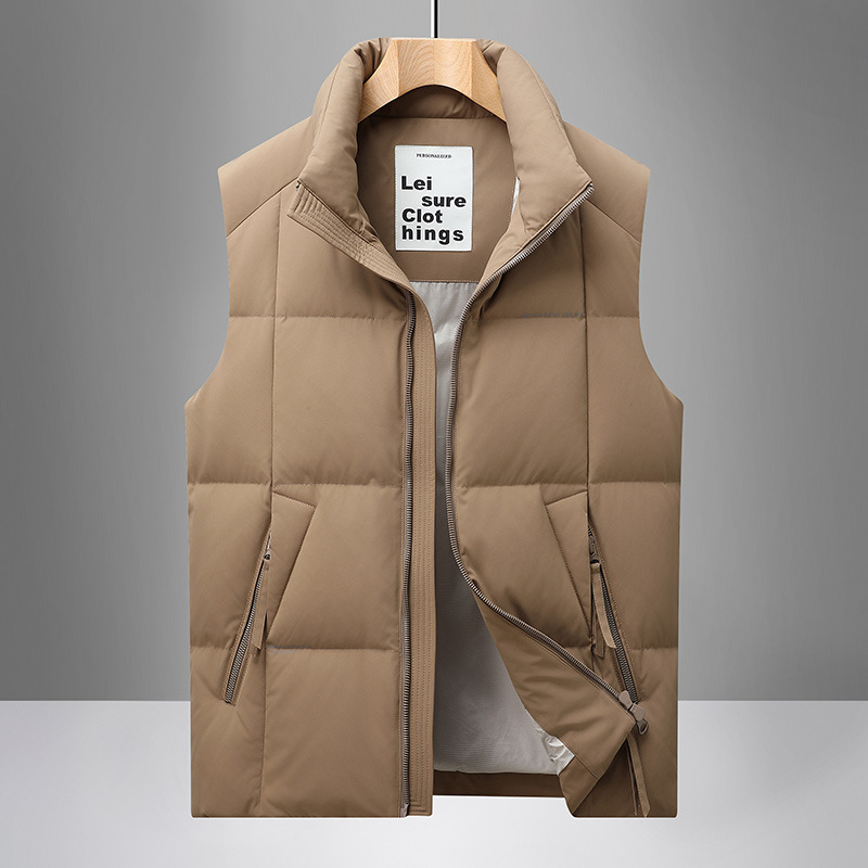 Vesta de iarnă cu puf pentru bărbați, guler înalt, 85% puf, umplere 50, țesătură din amestec de bumbac, căptușeală poliester, pentru patru sezoane