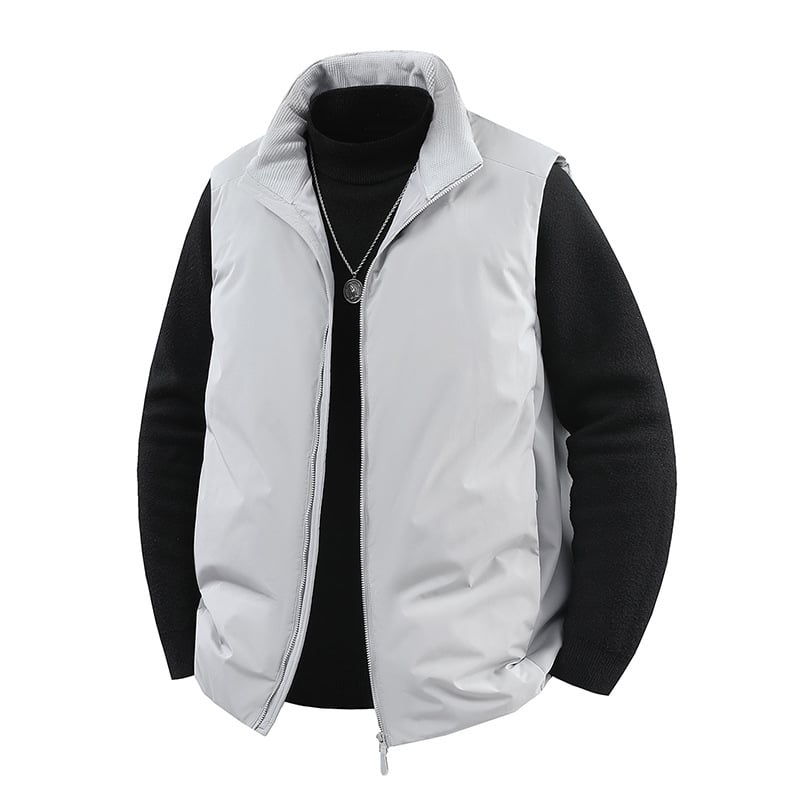 Γιλέκο με γέμισμα από πούπουλα, ριγέ corduroy ύφασμα, στενή εφαρμογή, ψηλός γιακάς, διπλής σειράς κουμπιών