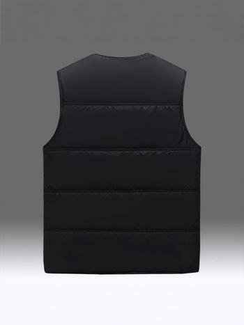 Ανδρικό γιλέκο με γέμισμα από πούπουλο, fleece επένδυση, V-λαιμός, ελεύθερη γραμμή, τρεις τσέπες τύπου patch