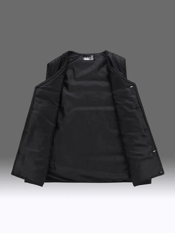 Ανδρικό γιλέκο με γέμισμα από πούπουλο, fleece επένδυση, V-λαιμός, ελεύθερη γραμμή, τρεις τσέπες τύπου patch