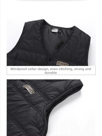 Ανδρικό γιλέκο με γέμισμα από πούπουλο, fleece επένδυση, V-λαιμός, ελεύθερη γραμμή, τρεις τσέπες τύπου patch