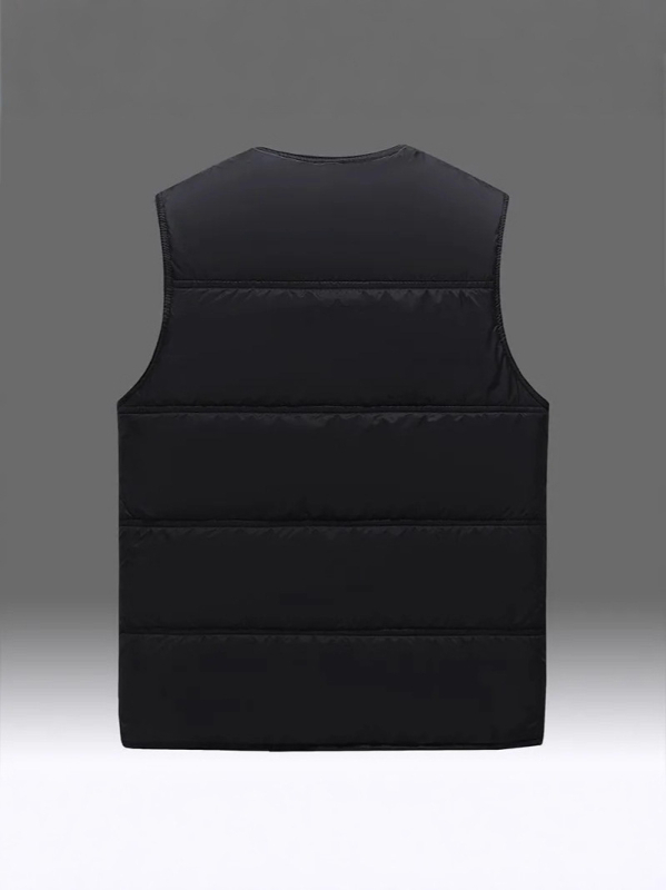 Ανδρικό γιλέκο με γέμισμα από πούπουλο, fleece επένδυση, V-λαιμός, ελεύθερη γραμμή, τρεις τσέπες τύπου patch