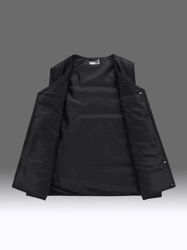 Ανδρικό γιλέκο με γέμισμα από πούπουλο, fleece επένδυση, V-λαιμός, ελεύθερη γραμμή, τρεις τσέπες τύπου patch