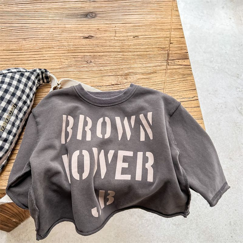 Dječja dukserica s tiskom slova, udoban kroj, terry pletenina, okrugli izrez, dugi rukavi, 90% pamuka