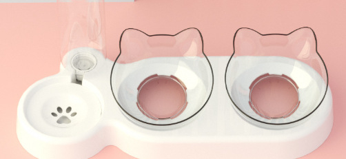 Vas pentru pisici cu două boluri, alimentator automat și adăpător