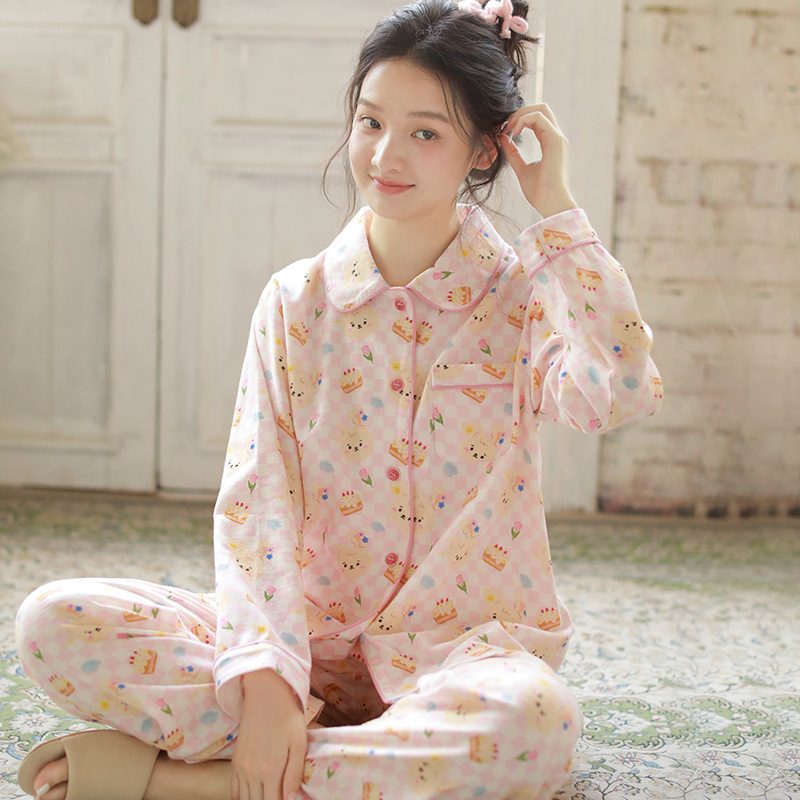 Ženski set pidžama s dugim rukavima i dugim hlačama, dizajn crtani zeko, tkivo pamuk, 95–100% pamuk