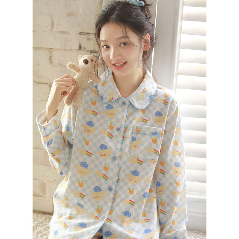 Ženski set pidžama s dugim rukavima i dugim hlačama, dizajn crtani zeko, tkivo pamuk, 95–100% pamuk