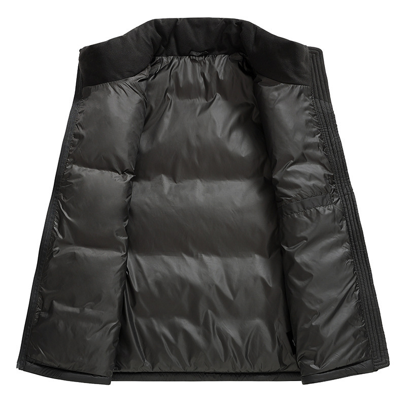 Lagana muška jakna s perjem, stojeći ovratnik, zatvarač, 100% punjenje perjem, dužina 50–65 cm