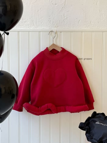 Hanorac pentru fete în stil coreean, fără glugă - Model inimă, 60% bumbac, gros, mâneci lungi