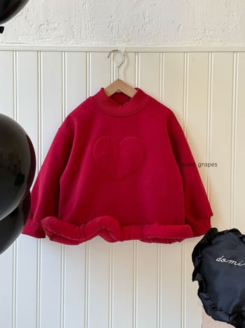 Hanorac pentru fete în stil coreean, fără glugă - Model inimă, 60% bumbac, gros, mâneci lungi